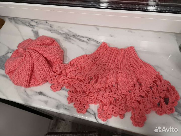 Шапка и горловина для девочки 4-9лет вязаные