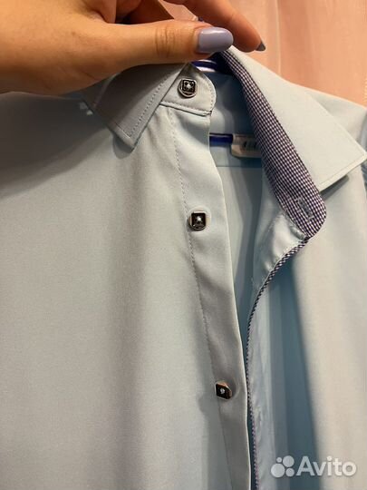 Рубашка детская, голубая, для мальчика, школьная