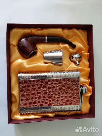 Подарочный набор мужской. Трубка, Фляжка, стопка