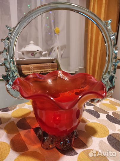 Ваза коннфетница цветное стекло СССР