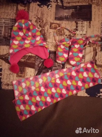 Комплект шапка, шарф, варежки