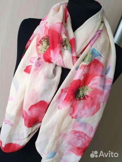 Шарф женский Маки шарфик палантин платок шейный