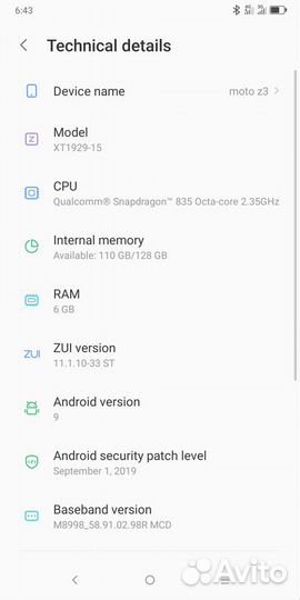 Материнская плата Moto Z3 China - 6/128GB - 2SIM