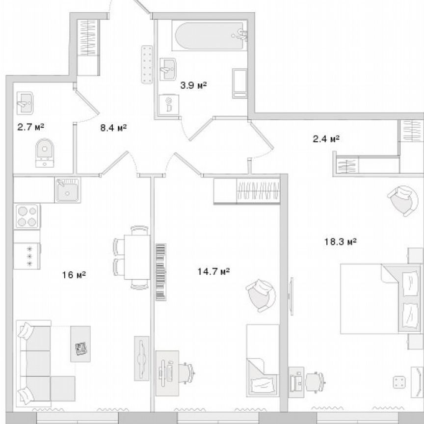 2-к. квартира, 66,4 м², 1/14 эт.