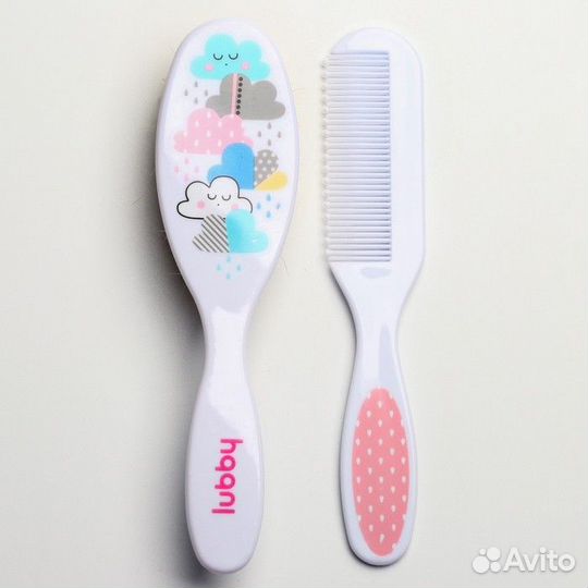 2 шт. Расчёска детская + массажная щётка с натуральной щетиной для волос в наборе 'Малыши и малышки'