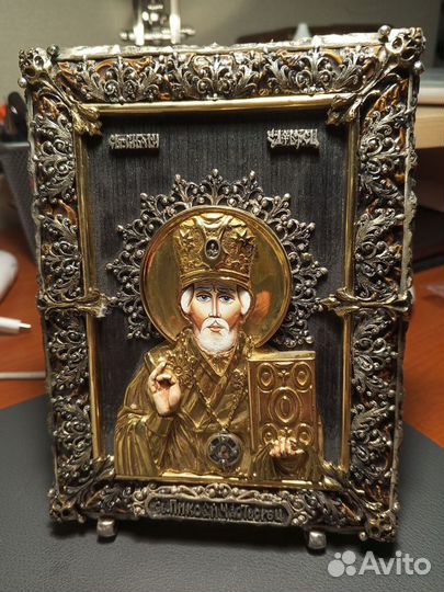 Икона св. Николай (серебро, художник Яценко)