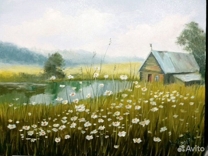 Домик у озера. холст масло