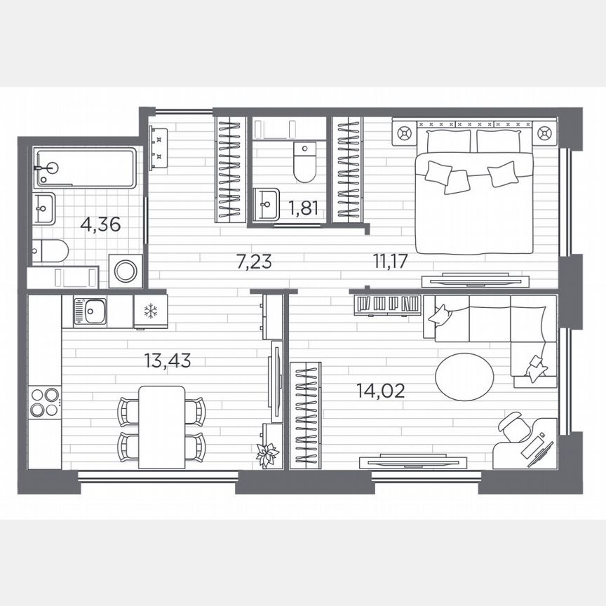 2-к. квартира, 52 м², 5/5 эт.