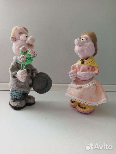 Игрушка вязаная ручной работы. Пара, муж и жена
