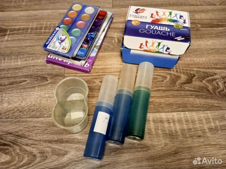Краски акварельные 5 штук Гуашь 2 штуки