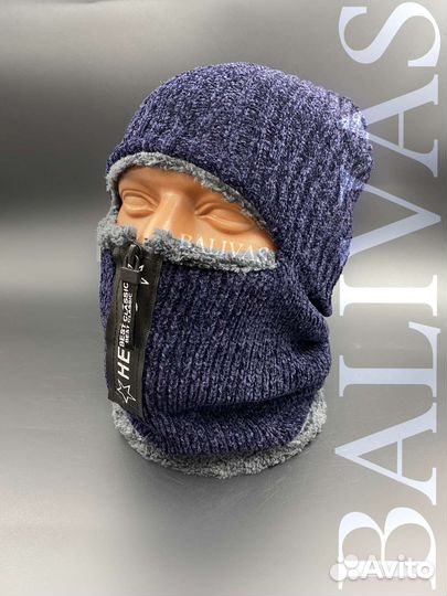 Балаклава вязаная с мехом