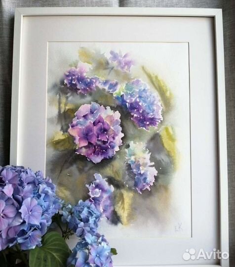Картина акварелью Гортензия