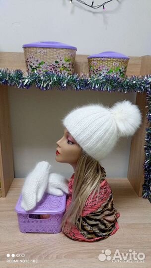 Шапка женская,варежки, митенки