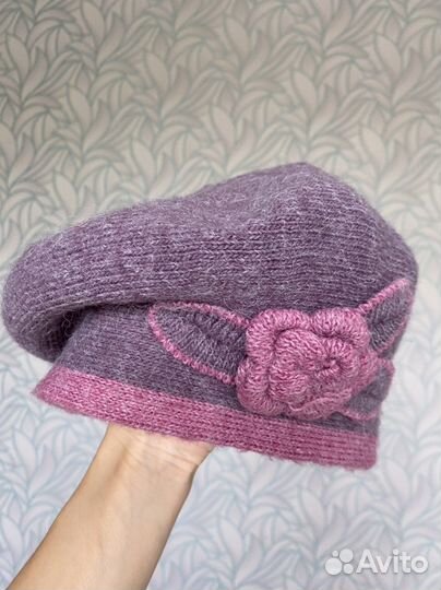 Берет розовый вязаный из ангоры