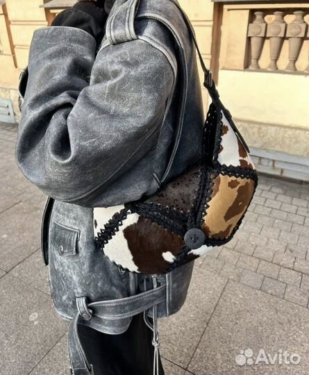 Сумка натуральная кожа/мех seva wild М