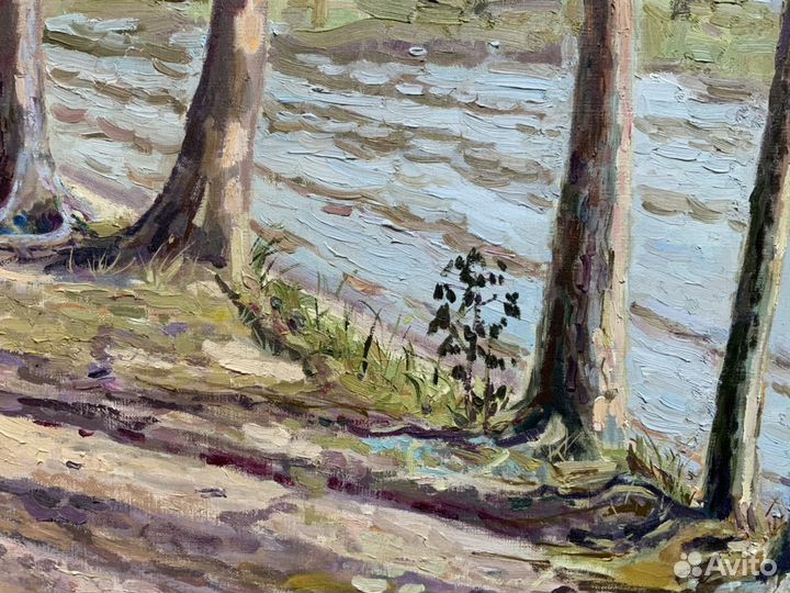 Картина летний пейзаж Дорога вдоль озера 60х80