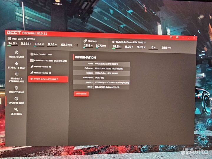 Видеокарта RTX 3080 TI Asus TUF Gaming OC