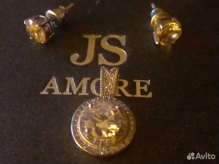 Серьги пусеты с подвеской и кольцом