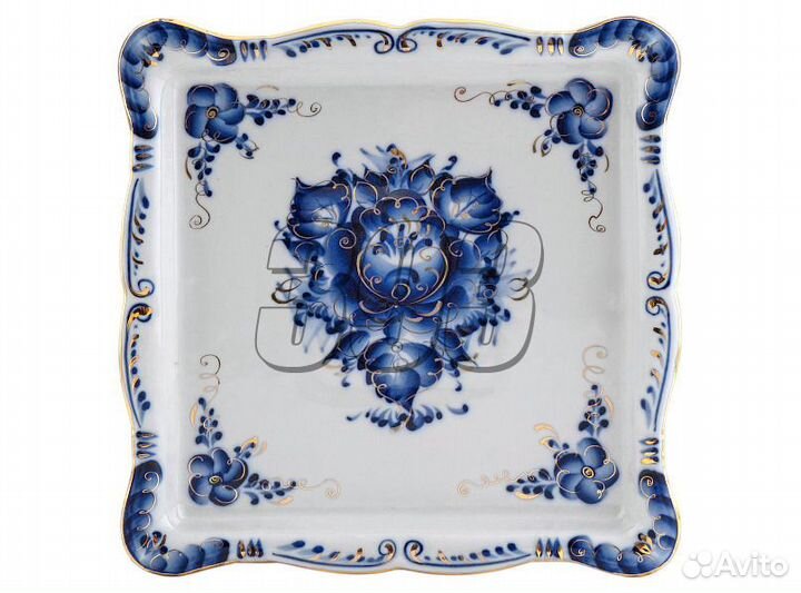 Поднос Гжель Привет позолоченный (36774)