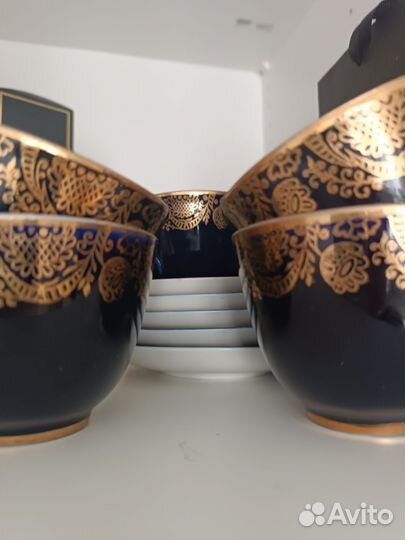 Чайные пары 5 шт (сервиз) лфз, кобальт с позолотой