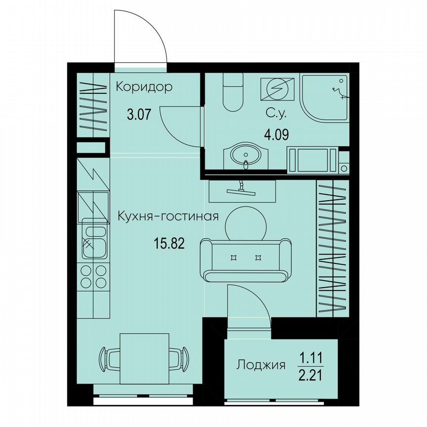 Квартира-студия, 24,1 м², 6/9 эт.