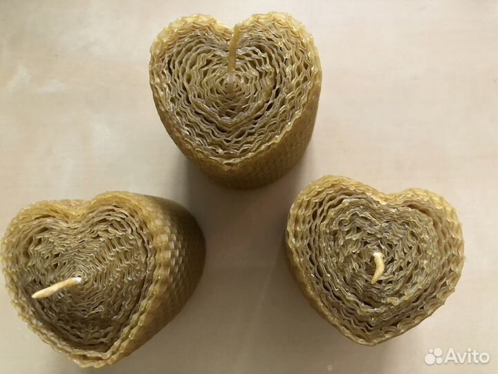 Свеча восковая медовая ручной работы «Сердце»