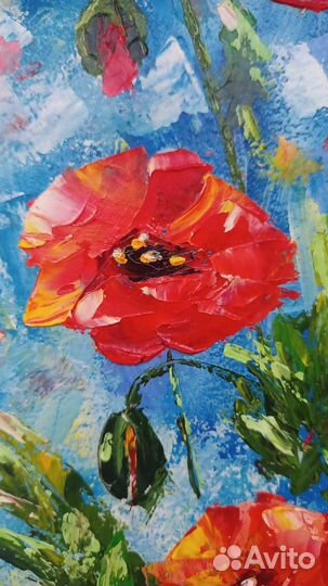 Маки Картина маслом мастихин картон 20x25 см