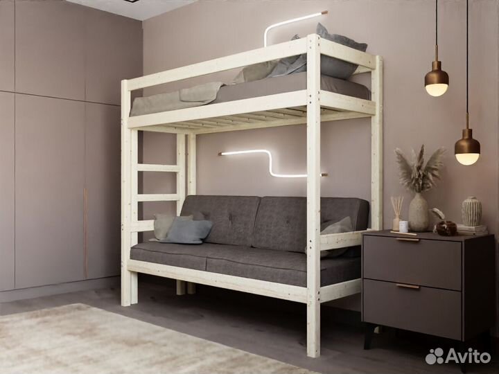 Кровать чердак с диваном из дерева