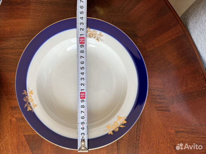 Тарелки Роза Дулево кобальт, позолота 1992г