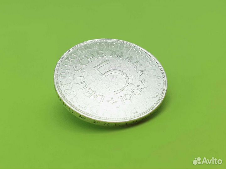 5 марок deutsche mark 1958 г. фрг Серебро