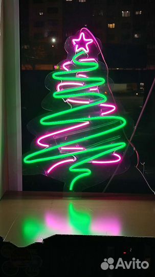 Неоновая вывеска Ёлка новогоднее украшение