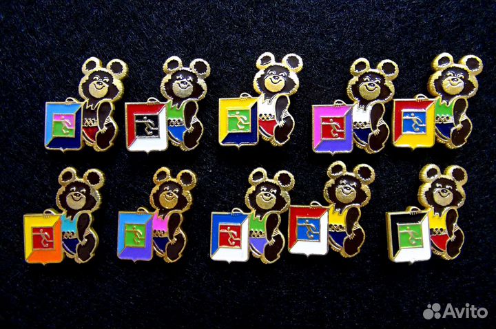 Редкий набор из 10 значков Олимпийский мишка. Олим