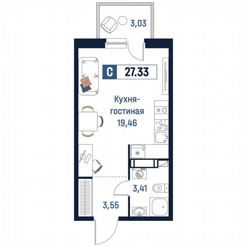 Квартира-студия, 27,3 м², 5/18 эт.