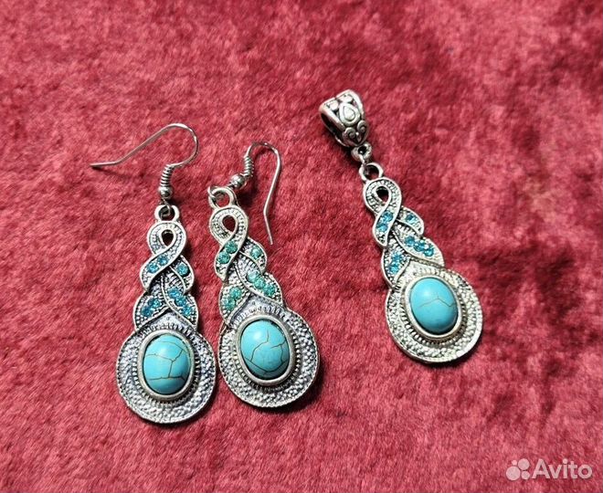 Набор Серьги + кулон подвеска Голубые камни