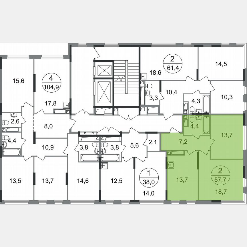 2-к. квартира, 57,7 м², 14/17 эт.