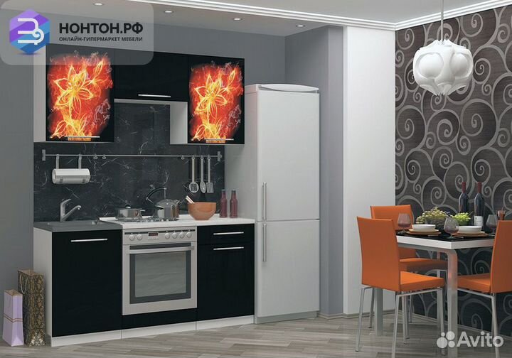 Кухня Огненный цветок 1.6 м черный металлик