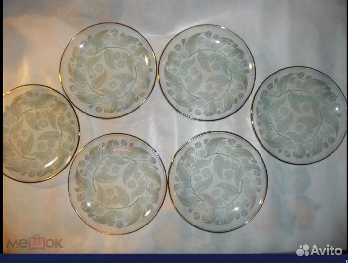 Набор блюдо для торта- пирожных стекло пантография