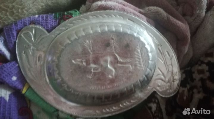 Пепельница охота алюминий СССР винтаж 19х12х2