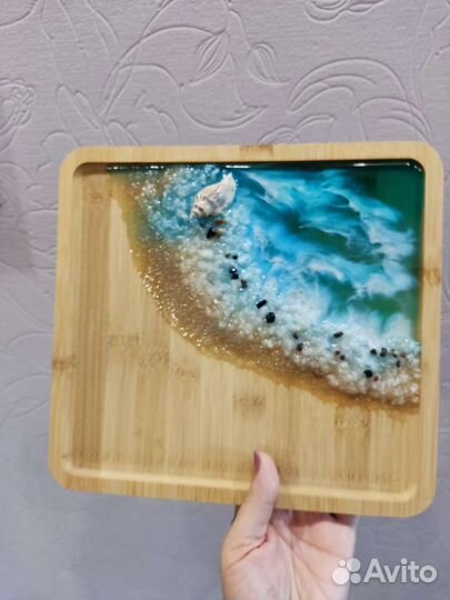 Поднос с морем, эпоксидная смола