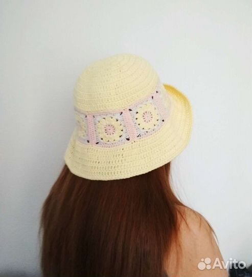 Вязаная панама и сумка пляжный комплект