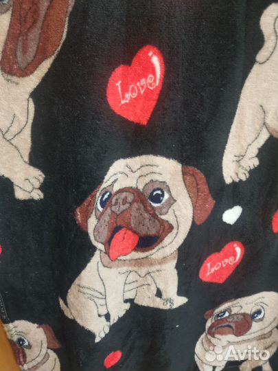 Новый плед флис собака Мопс