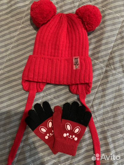 Комплект шапка и перчатки для девочки. 48