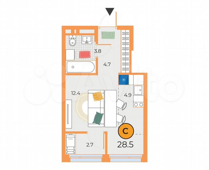 Квартира-студия, 28,5 м², 7/19 эт.