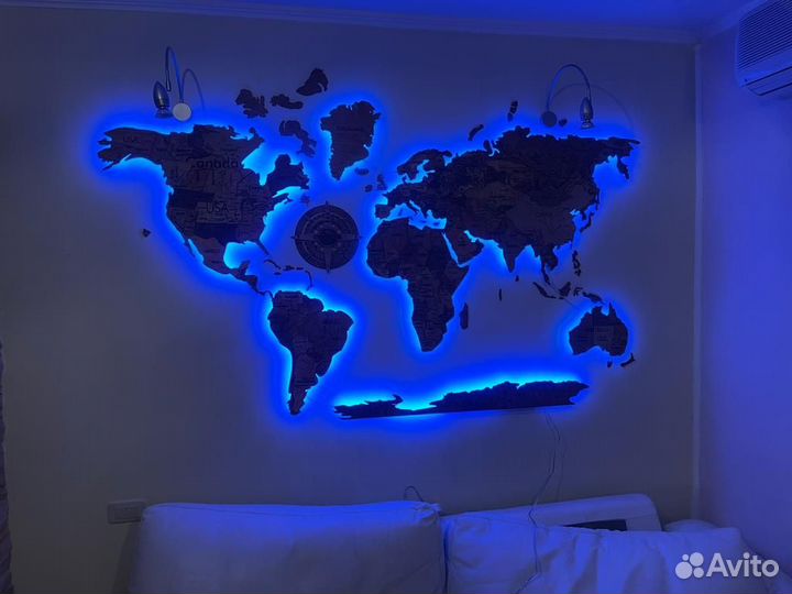 Карта мира на стену с подсветкой