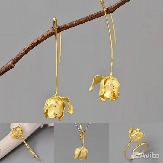 Серьги перевернутые тюльпаны Sakura Dream позолота