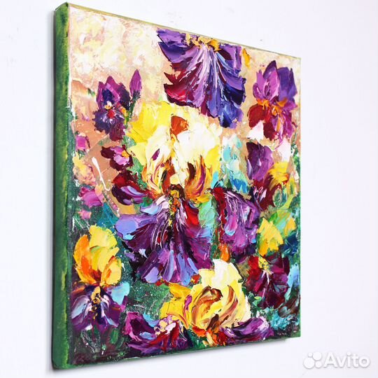 Картина цветы маслом на холсте Ирисы
