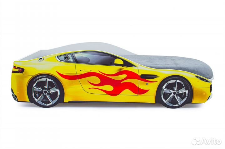 Кровать-машинка с подъемным механизмом. Желтая