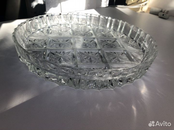 Винтажное блюдо времен СССР, хрусталь,28х4