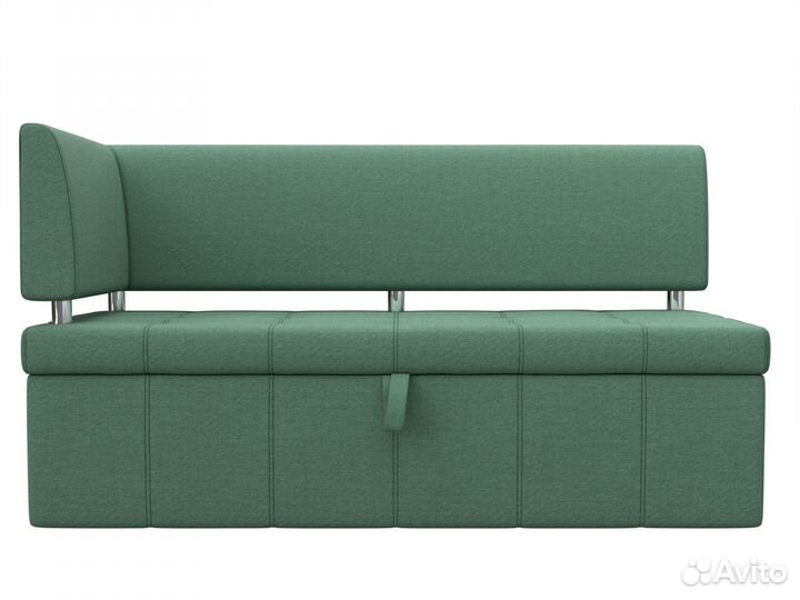 Диван кухонный прямой Стоун с углом левый, рогожка, амур зеленый