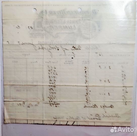 Счет фактура дерево пиломатериалы 1898